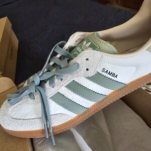 Adidas Samba Sneakers in White and Green